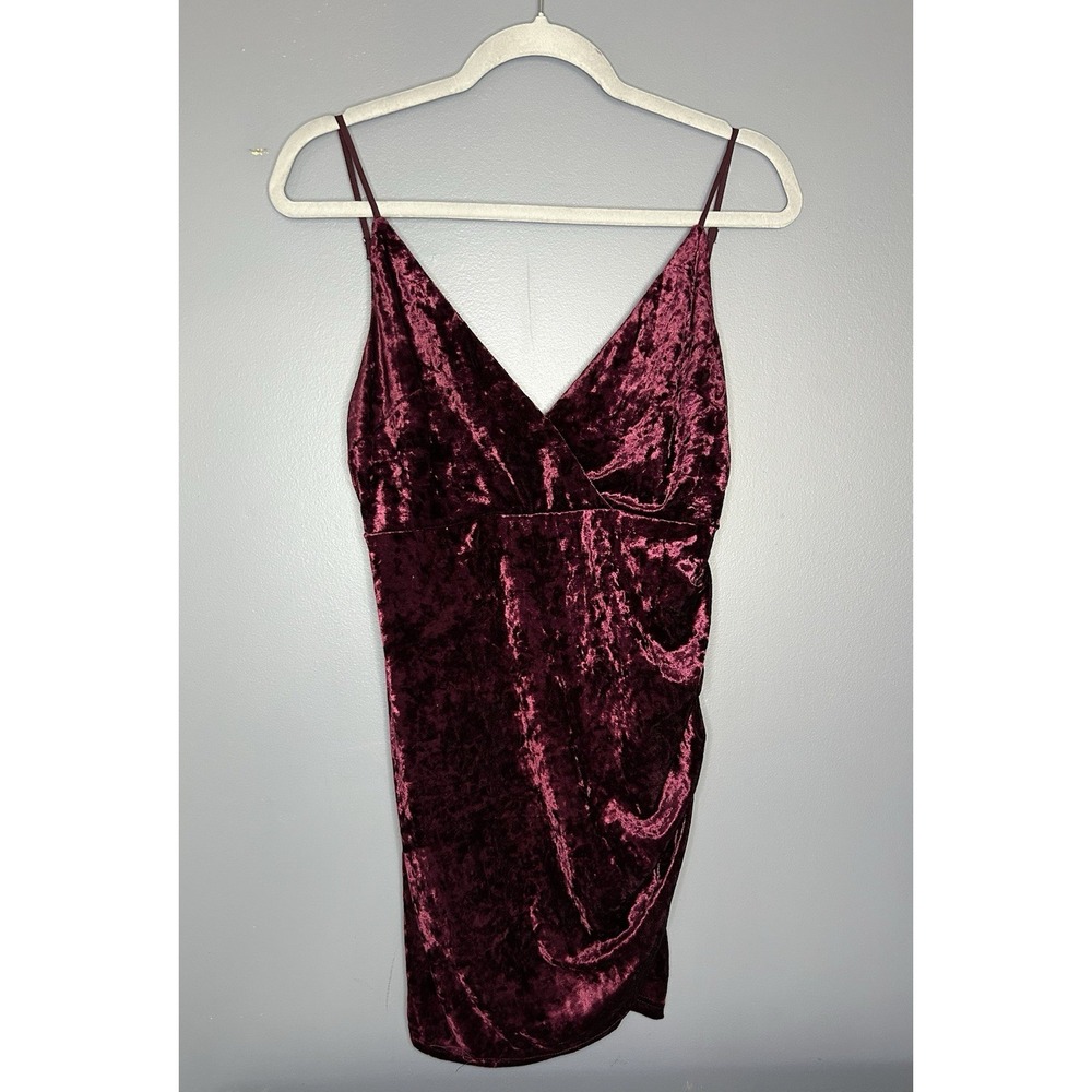Forever 21 Slip Dress Womens M Burgundy Crushed Velvet Mini Vamp 90s Holiday